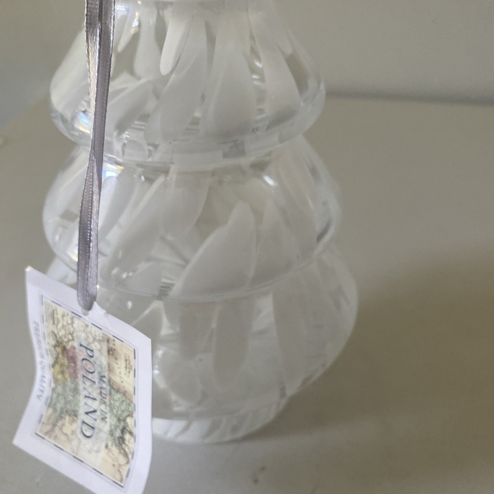 ZORZA Hand Made Glass Christmas Tree 10" Clear & White Hollow - Made in Poland - Picture 3 of 11